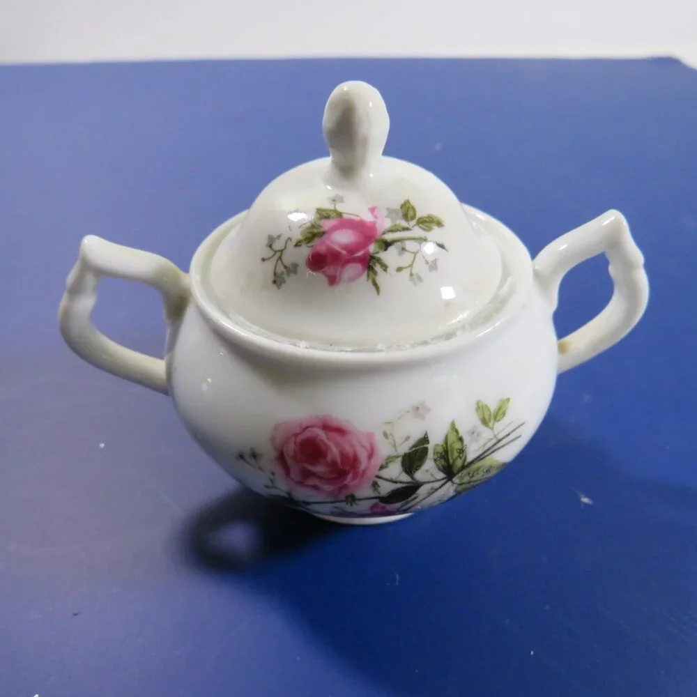 Lefton Pink Rose Sugar Bowl Numbered MISSING GOLD PAINT